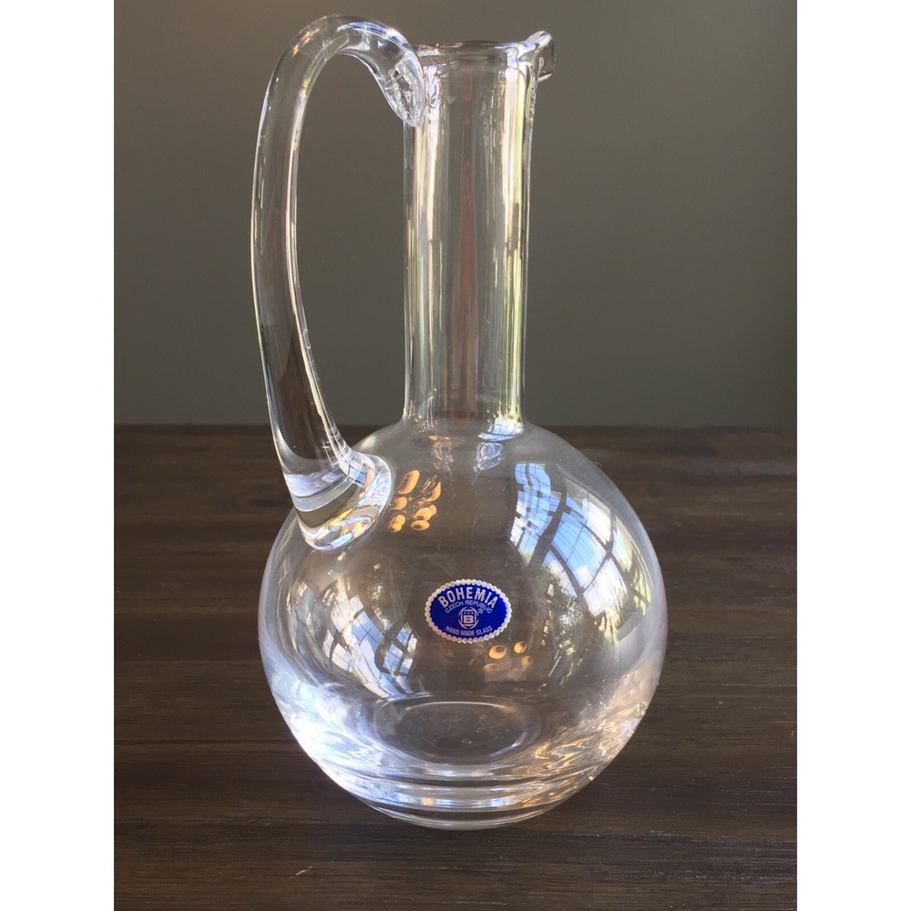 Vintage Bohemian Clear Glass Decanter Pitcher Marked Bohemia Czech Republic
